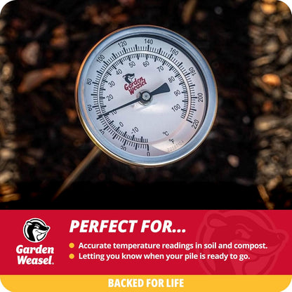 Garden Weasel Analog Soil & Composting Dial Thermometer - 36-Inch Probe | Measures 0 to 220 Degrees Fahrenheit | Soil Temperature, Worm Compost | 98001-A