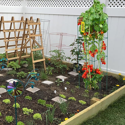 VEVOR Tomato Cages, 11.8" x 11.8" x 46.1", 10 Packs Square Plant Support Cages, Green PVC-Coated Steel Tomato Towers for Climbing Vegetables, Plants, Flowers, Fruits