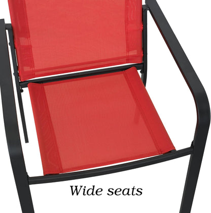 7-Piece Outdoor Dining Set, 48'' Round Table with 6 Stackable Chairs All Weather Furniture Set - Cherry