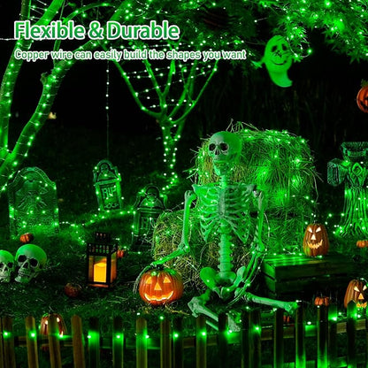 JMEXSUSS 2 Pack Green Halloween Lights, Each 33ft 100 LED Green Solar Lights Outdoor, Waterproof Solar Fairy String Light for Outside Patio Garden Party Tree Christmas Halloween Decorations