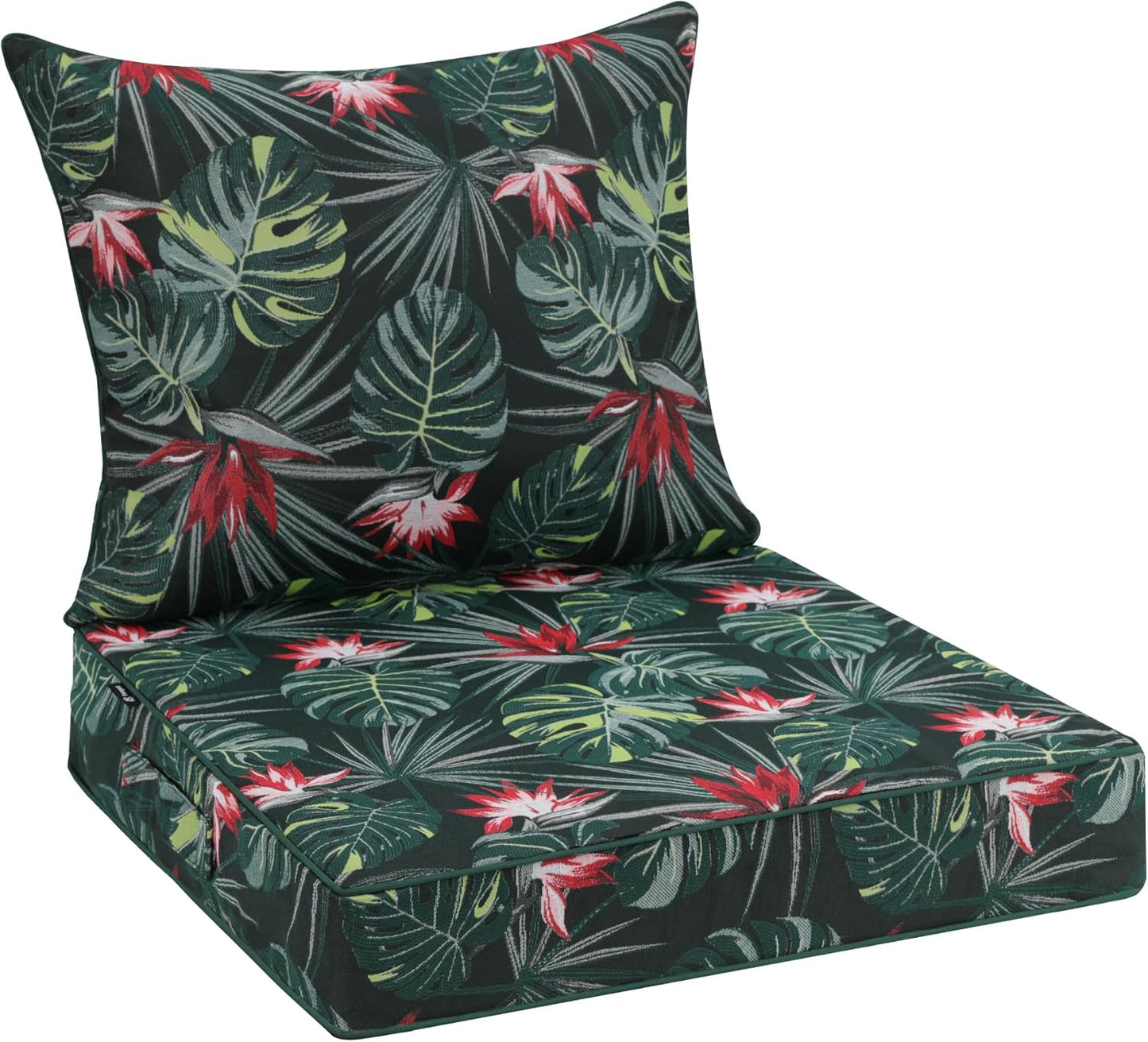 Favoyard Outdoor Seat Cushion 19 x 19 x 3 in Waterproof Pattern Fade Resistant Cover Removable Patio Furniture Cushions Deep Seat & Back Cushion Set with Adjustable Straps for Patio Chair Sofa Couch