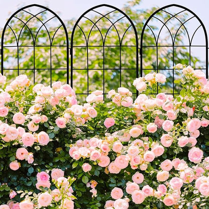 LZRS 4 Pack 71x20in Rustic Iron Arch Decoration Garden Trellis with Black Metal Coating – Perfect for Supporting Climbing Plants Outdoor, Roses, Vines, Flowers, and Vegetables.