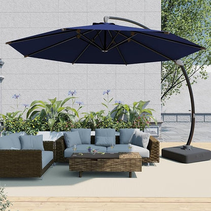 Outdoor Patio Umbrella with Sand Bag Included, 11 FT Deluxe Curvy Cantilever Umbrella Offset Hanging Umbrella with 360° Rotation for Market, Pool, Garden, Backyard, Deck