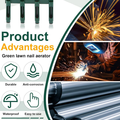 Lasnten Lawn Aerator Tool 42 Inch Manual Core Plug Aerator with 4 Slope Top Half Open Slot Hollow Tines Heavy Duty Plug Core Aerator for Soils Yard Garden, Green
