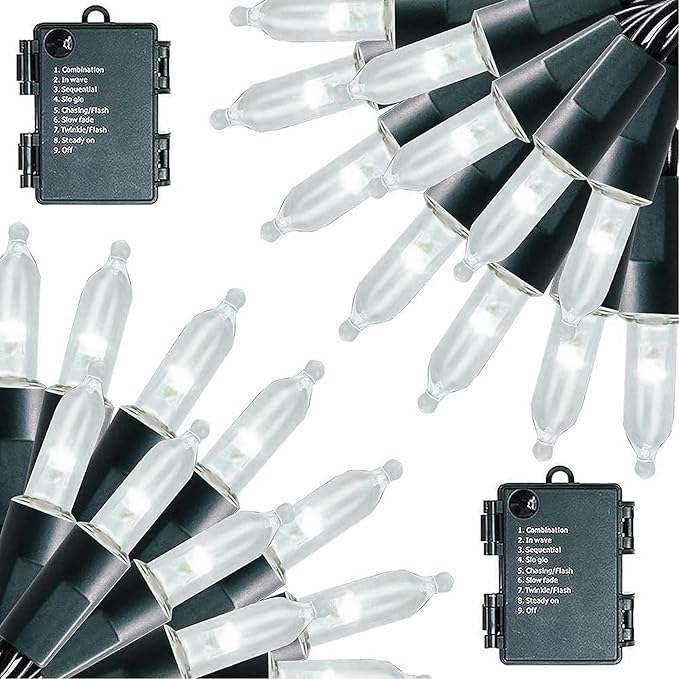 Dazzle Bright Battery Operated Christmas Lights, 2 Pack Total 32FT 100LED Clear Mini String Lights Waterproof with 8 Modes for Xmas Indoor Outdoor Yard Holiday Wedding Decorations (White)