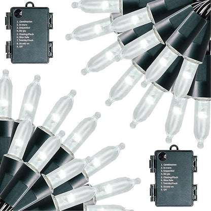 Dazzle Bright Battery Operated Christmas Lights, 2 Pack Total 32FT 100LED Clear Mini String Lights Waterproof with 8 Modes for Xmas Indoor Outdoor Yard Holiday Wedding Decorations (White)