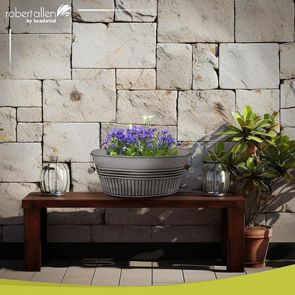 Headwind Vintage Collection 14-Inch Rustic White Oval Galvanized Tub with Handles – Metal Wash Basin Planter - Galvanized Metal Tub for Indoor & Outdoor Use by Robert Allen