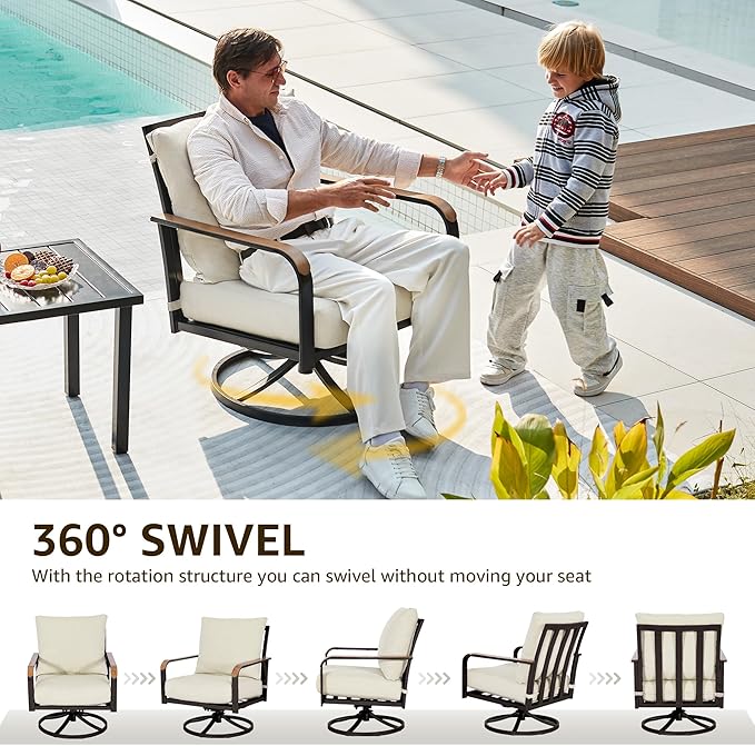 NATURAL EXPRESSIONS Outdoor Bistro Set, 3 Piece Swivel Glider Rocking Chairs Patio Conversation Furniture Set with 2 Rockers, 1 Metal Table and 6" Thick Cushions for Backyard, Porch, Balcony, 350lbs.