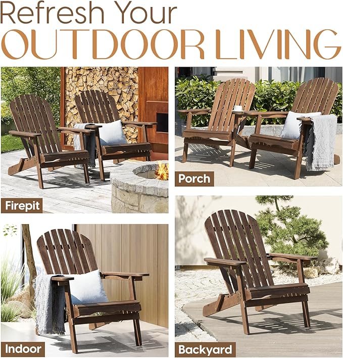 IDZO Outdoor Adirondack Chair Set of 2, Pre-Assembled Backrest, Furniture Set, Outdoor Furniture for Garden, Porch, Deck, Firepit