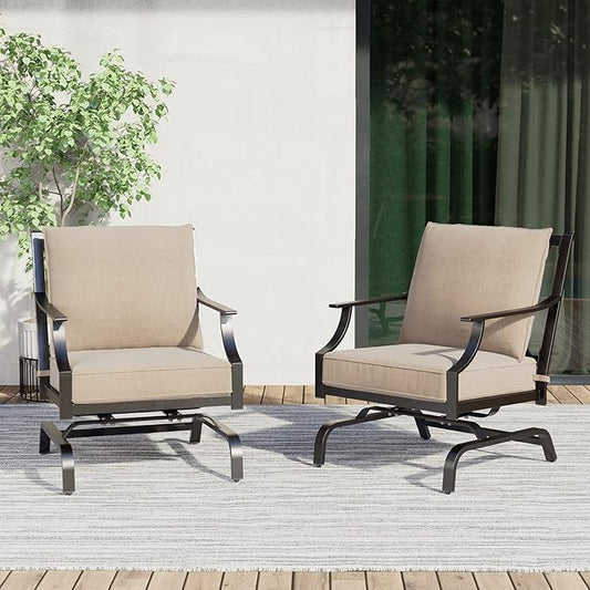Grand Patio Outdoor Rocking Chairs - Motion Chairs Set of 2, Patio Seating with Olefin Cushions, Beige