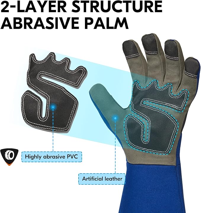 Vgo... Safety Work Gloves Men,Gardening,Long Sleeves Gauntlet,Puncture Proof,Touchscreen(1 Pair,Size XXL,Blue,AL6608-ML)