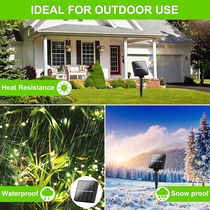 Brightever Outdoor Solar String Lights Waterproof, 2-Pack Total 80FT 200LED Solar Fairy Lights for Outside with 8 Lighting Modes, Solar Twinkle Lights for Yard, Christmas, Party (Warm White)