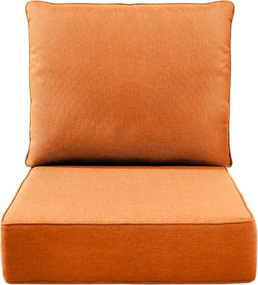 Luxury 6" Outdoor Cushions for Patio Furniture, 24x24x6" Thick Seat Cushion Set, Fade Resistant Couch Chair Replacement Cushions High Density Deep Wicker Chair Cushion with Removable Cover, Orange