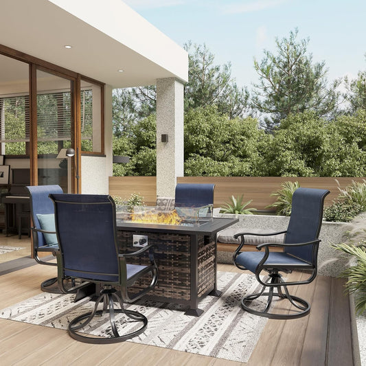 Amopatio Patio Swivel Chairs Set of 4, Outdoor Swivel Rocker Dining Chairs with All Weather Textilene High Back & Metal Frame, for Backyard Deck Lawn Garden, Navy Blue