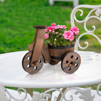 Adnee 2 Pcs Wooden Barrel Tricycle Planter-Rustic Cart Garden Planter Pot-Decorative Raised Barrel Wagon Planter for Indoor Decor Outdoor Patio Lawn Garden Backyard