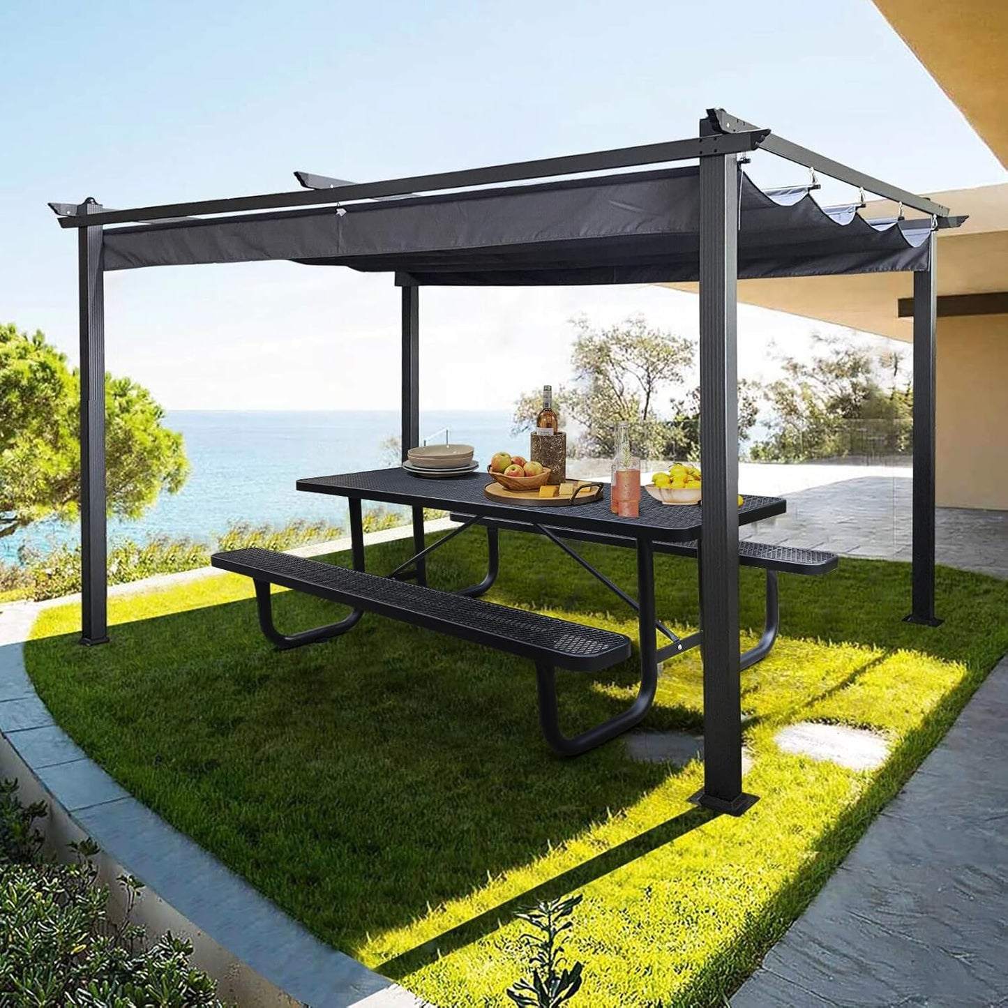 6FT Metal Picnic Tables for Outdoors, Commercial Rectangular Picnic Table and Bench Set for Outside, Patio, Garden, Backyard, Porch, Surface Mount, Black