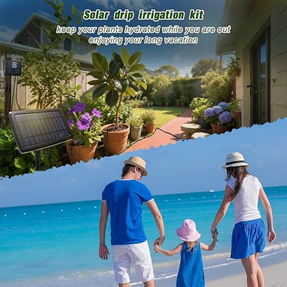 Solar Drip Irrigation System for Garden, Automatic Drip Irrigation Kits,Plants Self Watering Devices for Vacation,Solar/Battery Powered Water Pump for Potted Plants,Raised Beds,Greenhouse (15 Pots)