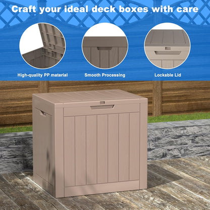 30 Gallon Outdoor Deck Box,Storage Lockable Waterproof Patio Furniture,Garden Tools,Cushions,Pool Accessories Outside Storage Resin Box(Grey)