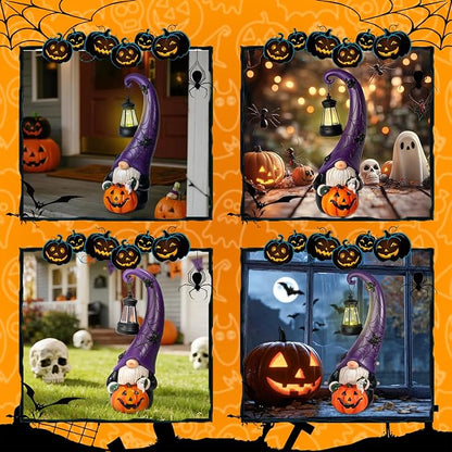 Halloween Decorations Garden Gnomes Statue Holding Pumpkins Decor Funny Gnome Figurines with Solar Light Halloween Party Decorations for Garden Porch Yard Lawn