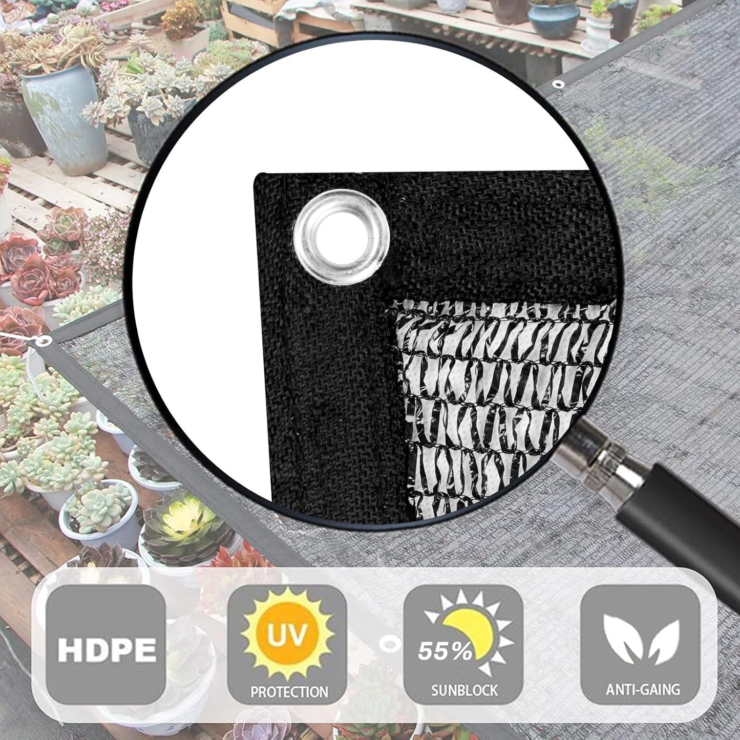 LOVE STORY 6.5x16.5FT 55% Black Shade Cloth Sun Shade Net with Grommets Sunblock Net Mesh Tarp for Garden,Plants Cover,Greenhouse and Patio