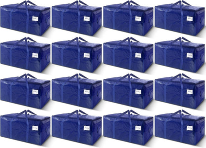 16 Pack Extra Heavy Duty Large Moving Bags with Strong Zipper & Carrying Handles, Sturdy Clothes Storage Bag Totes Bins, Packing Bags Moving Boxes College Moving Supplies, Dark Blue - 33 gal