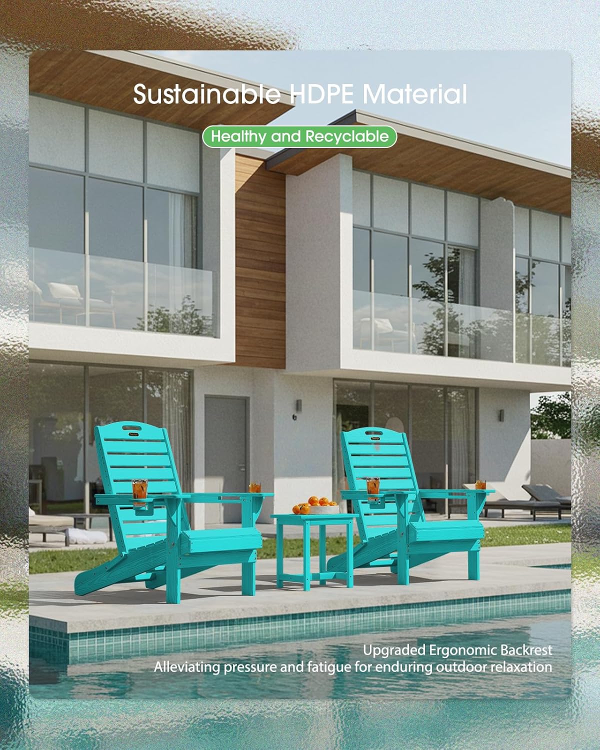 Adirondack Chairs Set of 6, Outdoor Fire Pit Chairs, HDPE All-Weather Adirondack Chairs with Cup Holder, Lawn Chair for Deck, Patio, Garden (Lake Blue)