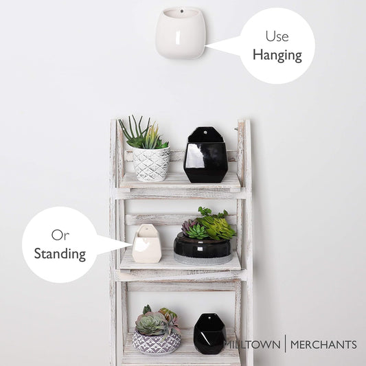 Milltown Merchants Succulent Wall Planters - Wall Vases - White Ceramic Wall Mounted Planters - Succulent Plant Pots - Hanging Vases for Living Wall (1 Pack/Modern/White)
