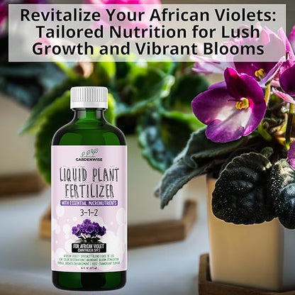 3-1-2 African Violet Fertilizer for Indoor Plants: Liquid Fertilizer with Essential Micronutrients Drops - Plant Food for African Violets (16 OZ)
