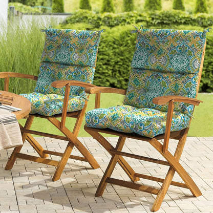 LVTXIII Outdoor Seat/Back Chair Cushion Patio Tufted High Back Cushion, Seasonal Replacement Rocking Chair Cushion with Ties (22” W x 20D”, Set of 2, Damask Green)