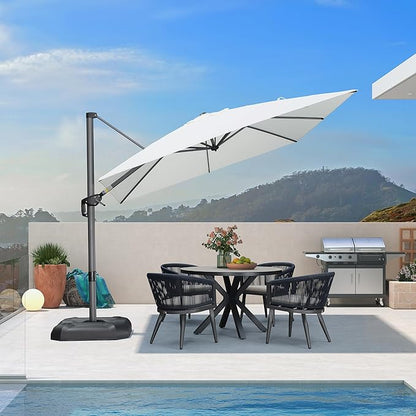 PURPLE LEAF 9 Feet Patio Umbrella Outdoor Cantilever Square Umbrella Aluminum Offset Umbrella with 360-degree Rotation for Garden Deck Pool Patio, White