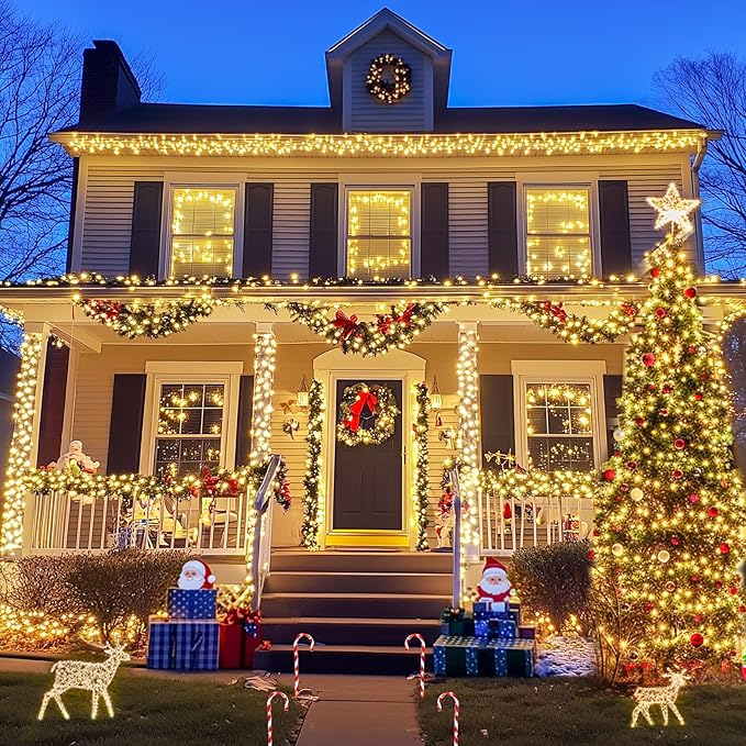 JMEXSUSS 2 Pack Solar Christmas Lights Outdoor - Total 400 LED 151FT Solar String Lights Outdoor Waterproof, 8 Modes Warm White String Light for Outside Patio Yard Tree Garden Christmas Decorations