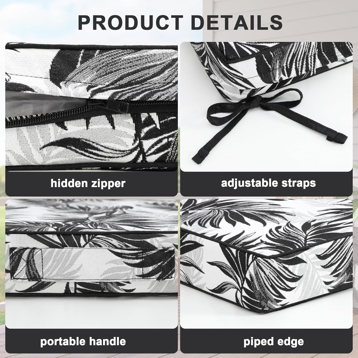 Favoyard Outdoor Chair Cushion 19 x 19 x 3 In Waterproof Pattern Fade Resistant Cushions for Patio Furniture with Removable Cover Attach Straps 28D Foam Insert Cushions Pads for Seat Sofa Couch 2 Pack