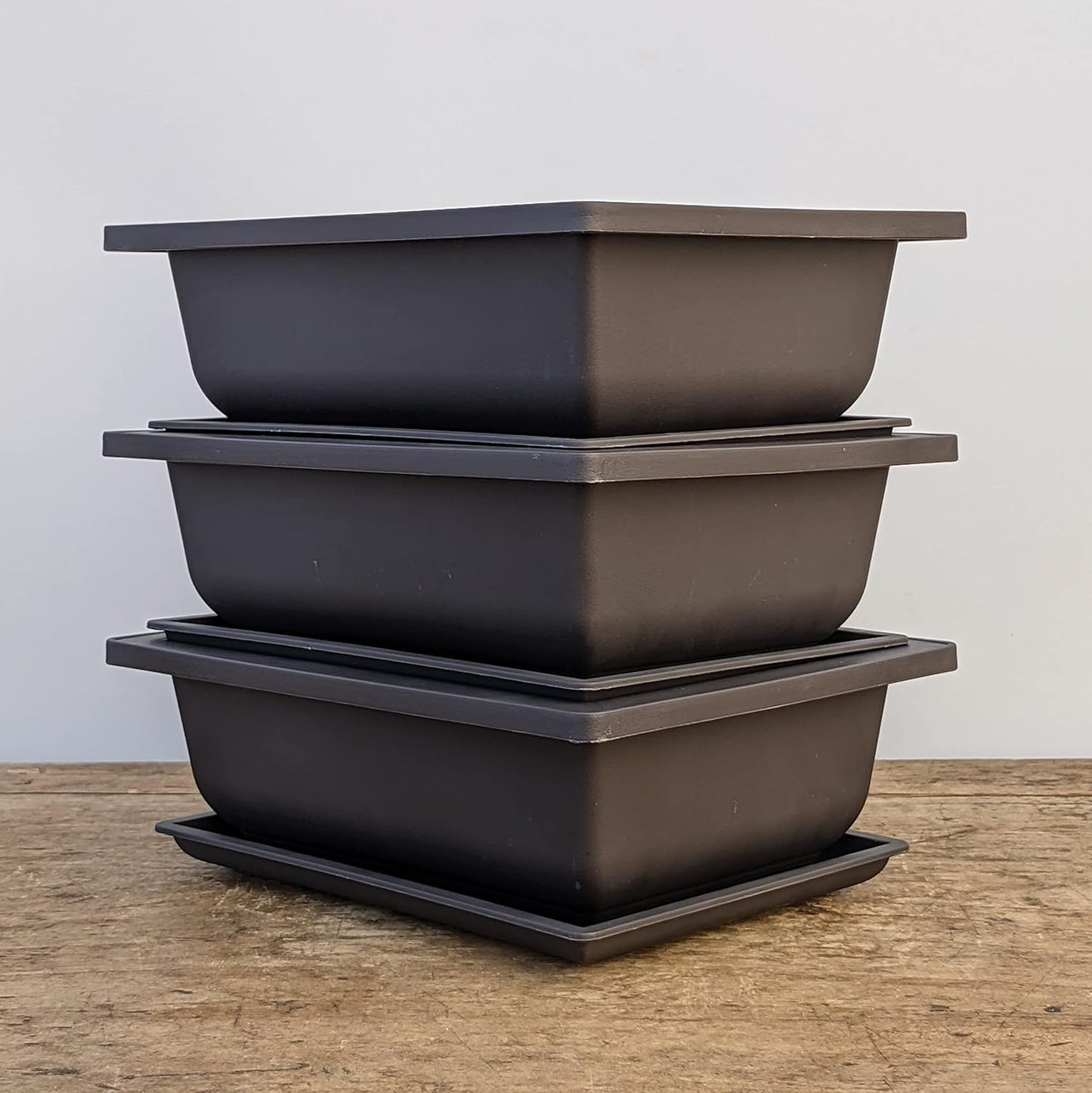 Bonsai Outlet Training Pots with Humidity Trays - Built in Mesh, Brown 8-Inch Large Planters + Made from Durable Shatter Proof Poly-Resin, Set of 3 Pot Set