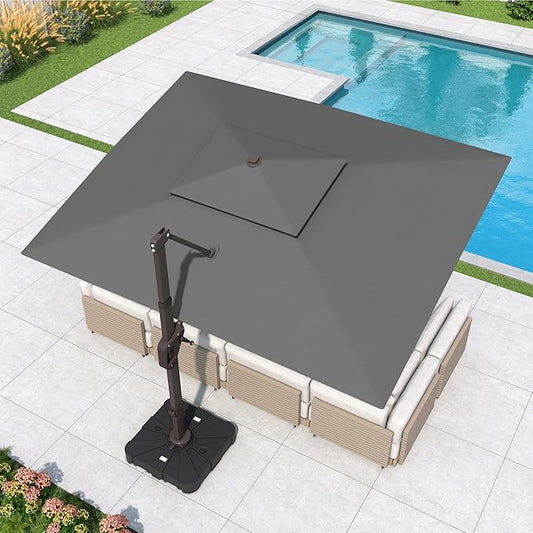 10x13 FT Cantilever Patio Umbrella Double Top Outdoor Rectangular Large Heavy Duty Aluminum Offset Umbrellas with 7 Level Tilt 360-degree Rotation for Pool Garden Deck, Grey