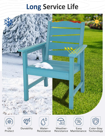 Patio Chairs Set, Weatherproof HIPS Outdoor Furniture, Include 2 Patio Dining Chairs + Outdoor Bench, Suit for Garden, Porch, Lawn & Backyard (Lake Blue)