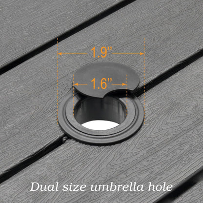 Outdoor Dining Table with 1.6" Umbrella Hole, Picnic Table Plastic Square Backyard Bistro Table Outdoor Dining Table for Garden, Poolside, Backyard, Black, 37x37inch