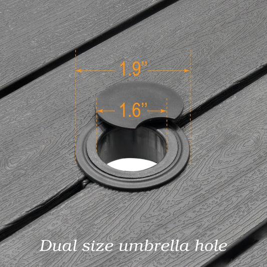Outdoor Dining Table with 1.6" Umbrella Hole, Picnic Table Plastic Square Backyard Bistro Table Outdoor Dining Table for Garden, Poolside, Backyard, Black, 37x37inch