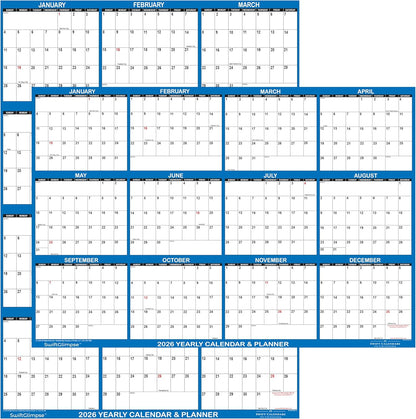 24" x 36" SwiftGlimpse 2026 Paper Folded Wall Calendar Large 12 Month Annual Yearly Wall Planner, Reversible, Horizontal/Vertical, Navy
