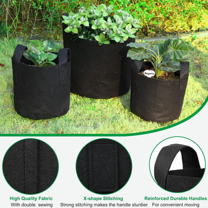 JERIA 12-Pack 1 Gallon, Vegetable/Flower/Plant Grow Bags, Aeration Fabric Pots with Handles (Black), Come with 12 Pcs Plant Labels