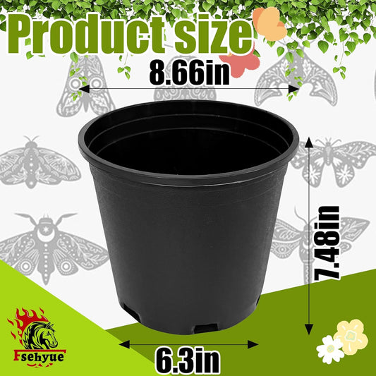 2 Gallon Nursery Pots Plastic Container Injection Molded Pot for Plants Flexible with Drainage Holes Suitable for Plants Soil Growers or Hydroponics Black 10 Pcs