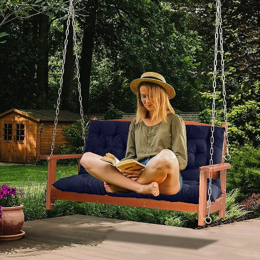 Swing Replacement Cushions with Backrest, 2 or 3 Seater Waterproof Non-Slip Overstuffed Swing Pad, Indoor/Outdoor Bench Cushion for Porch Chair Swings Garden Furniture (Navy blue, 40 * 60 in)