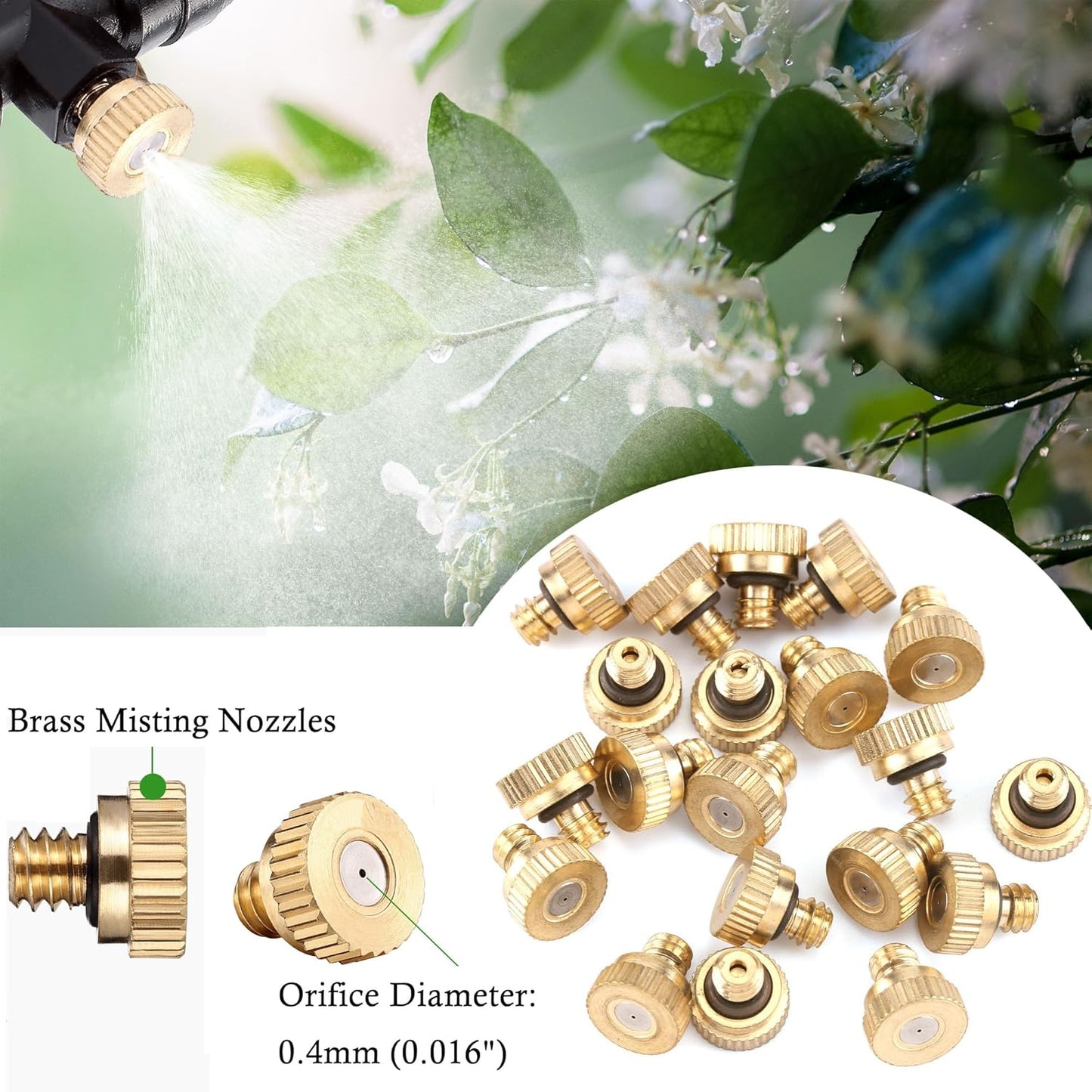 Mornajina Automatic Drip Irrigation Kits Garden Irrigation System, Includes 66FT 1/4 inch Irrigation Tubing Hose & 26Pcs Mist Nozzles Tee & 26Pcs Brass Misting Nozzles for Garden Watering System