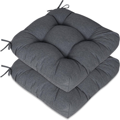 Aoodor 19" x 19" x 5" Tufted Outdoor Chair Cushions, Water Resistant & Fade Resistant Polyester Dining Chair Pads with 2 Straps for Patio Furniture, Set of 2