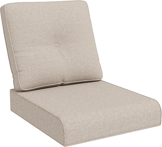 Joyside Outdoor Chair Cushions Set, 22x25/22x24 Inch Patio Furniture Deep Seat Cushions, Water Resistant & Thick Cushion, Outdoor Replacement Cushions for Seat and Sofa (Beige, 1 Set)