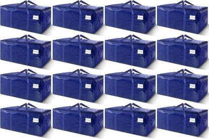 16 Pack Extra Heavy Duty Large Moving Bags with Strong Zipper & Carrying Handles, Sturdy Clothes Storage Bags Totes Bins, Packing Moving Boxes College Supplies, Dark Blue - 40 gal