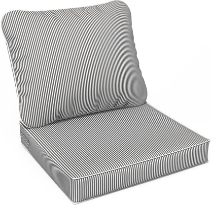 LVTXIII Outdoor Seat and Back Cushion Patio Deep Seat Cushion Set Seasonal Chair Cushion for Wicker Chairs and Garden Furniture Decoration, 24"x24"x4", Strip Grey