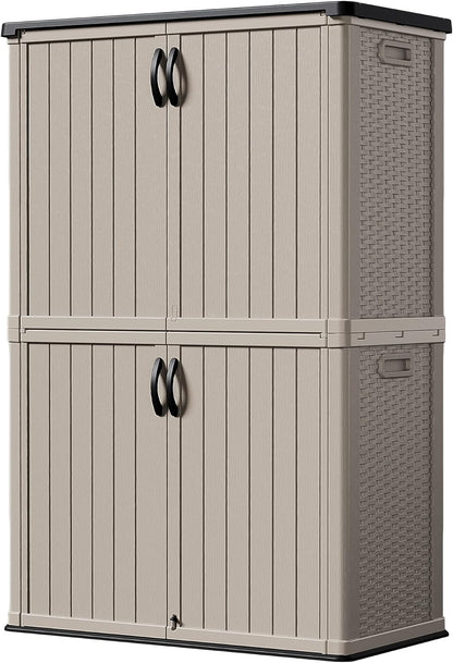 Devoko Outdoor Storage Cabinet 50 Cu Ft with Lockable Doors, Vertical Storage Shed Waterproof Patio Tools Storage Box for Sofa Cushions, Gardening Tools and Accessories (Beige)