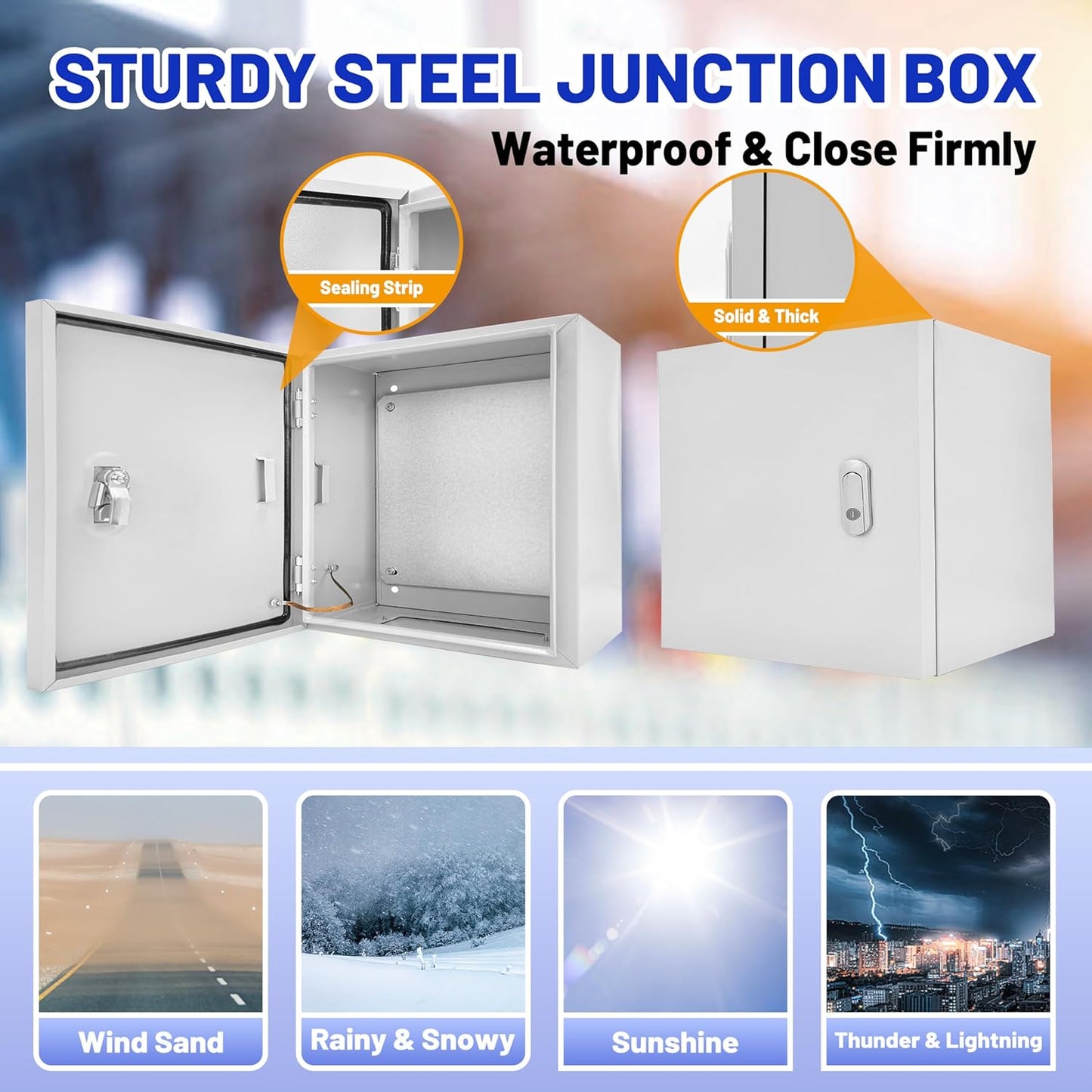 Outdoor Electrical Box 24x 24 x 8''D NEMA 4X Enclosure Steel Box, Waterproof & Dustproof Outdoor/Indoor Lockable Electrical Junction Box, with Mounting Plate