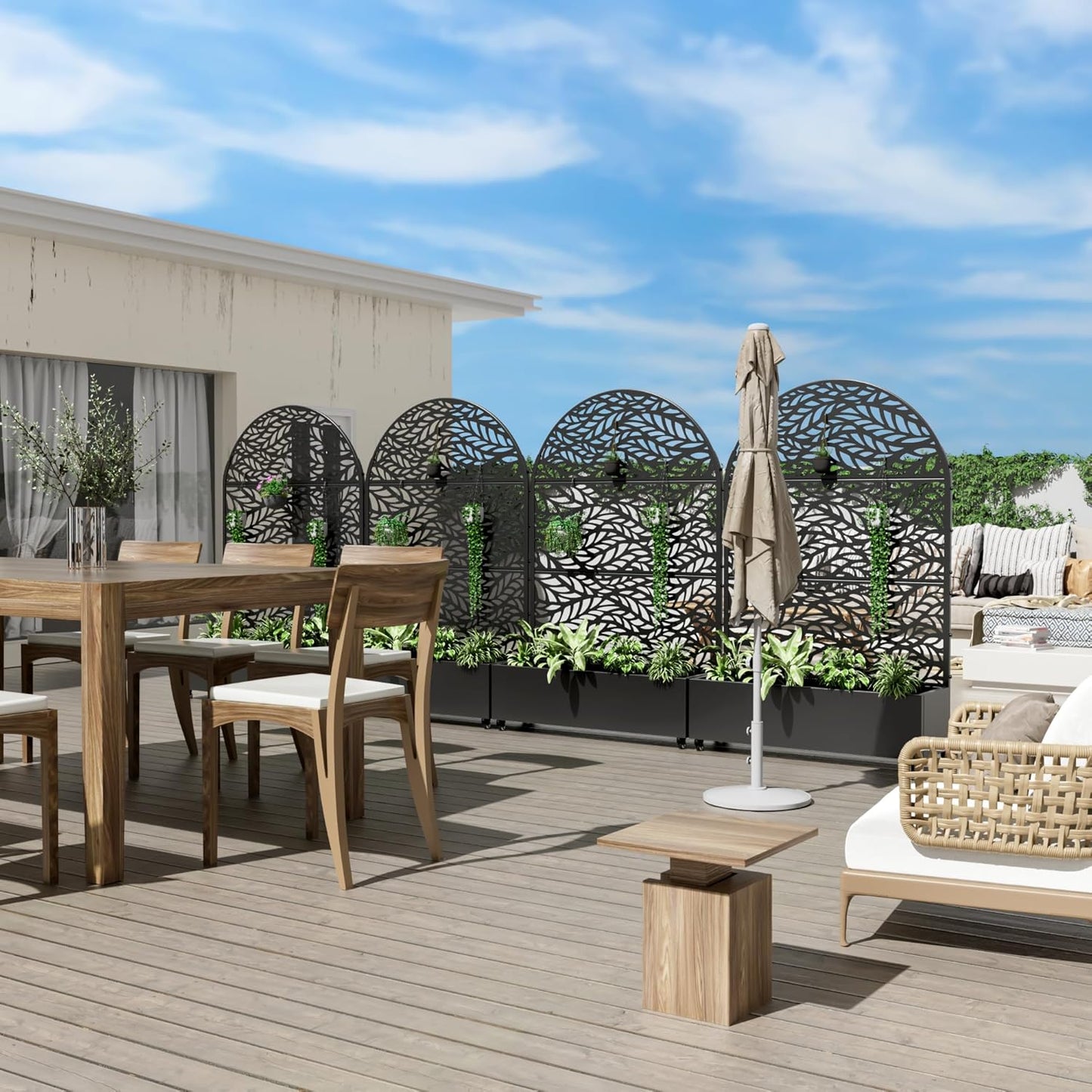 Casaphoria Metal Raised Garden Bed with Trellis and Wheels, 72"x47"x16" Arched Planter Box for Climbing Plants, Vegetables & Vines, Features Drainage Holes and Privacy Screen (Black-Spring)