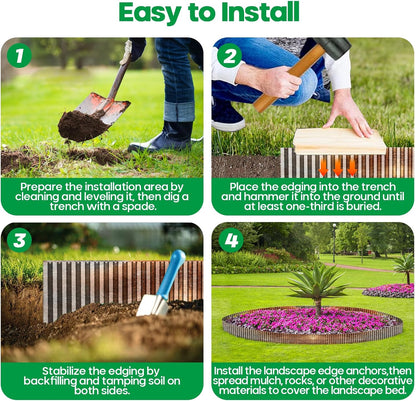 Corrugated Metal Garden Edging,Sturdy Tall Landscape Edging Borders with 6pcs Anchor Stakes, Perfect DIY for Flower Beds, Lawn and Pathway,Tree Surrounds,Paver Edges (Pre-Rusted 6"×20FT)